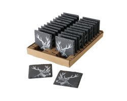 Coffret de 2 sous verre en ardoise motif cerf